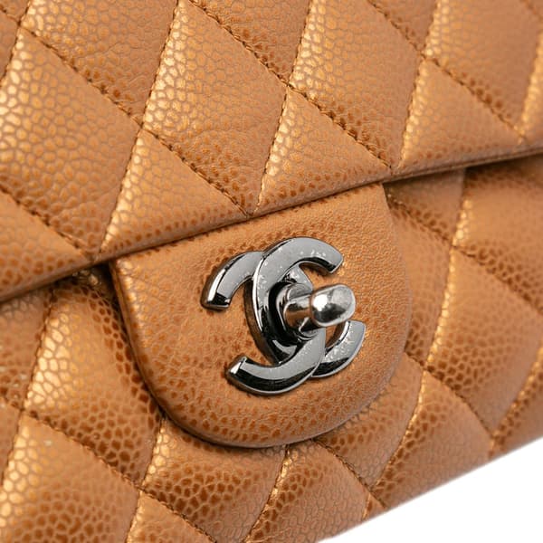 Pre-owned Chanel Medium Classic Metallic Caviar Double Flap Brown
