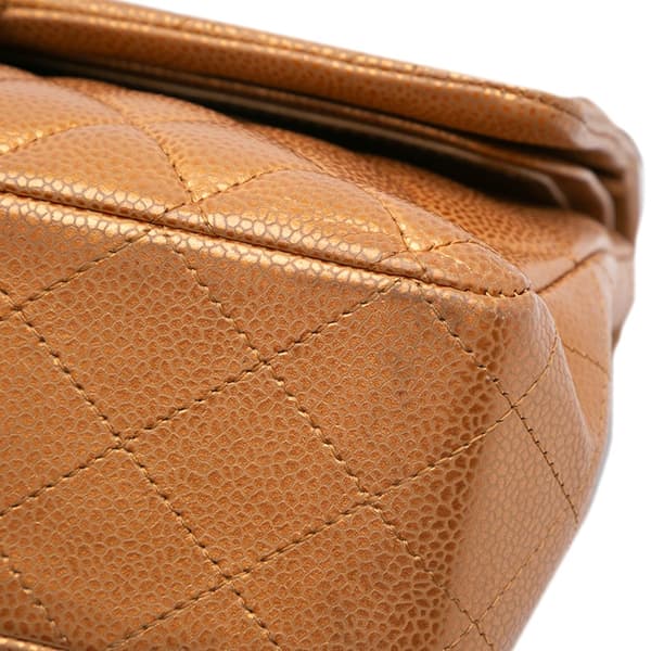 Pre-owned Chanel Medium Classic Metallic Caviar Double Flap Brown