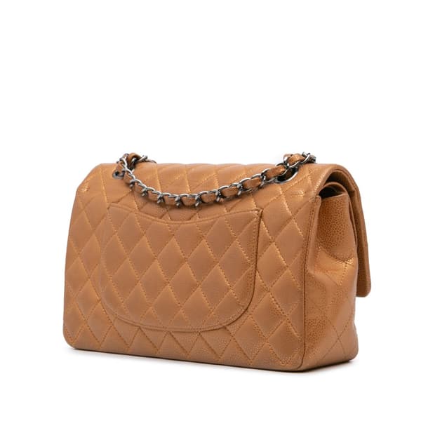 Pre-owned Chanel Medium Classic Metallic Caviar Double Flap Brown