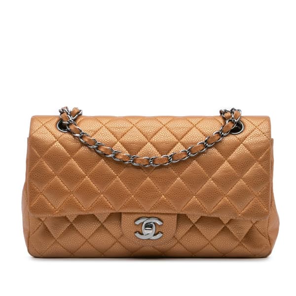 Pre-owned Chanel Medium Classic Metallic Caviar Double Flap Brown