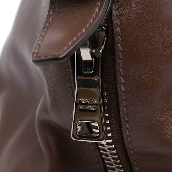 Pre-owned Prada Soft Calf Side Zip Hobo Brown
