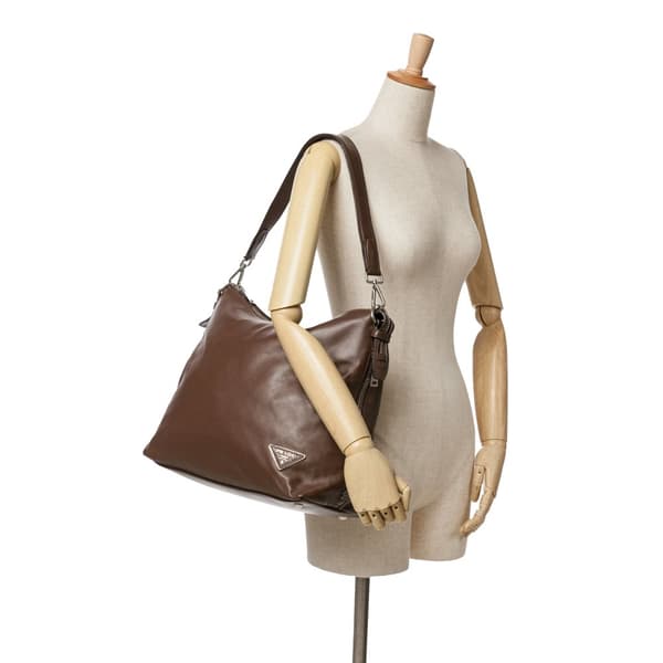 Pre-owned Prada Soft Calf Side Zip Hobo Brown