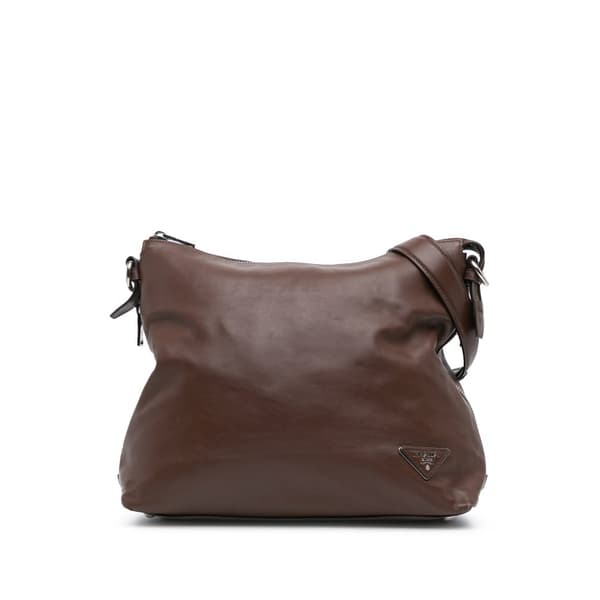 Pre-owned Prada Soft Calf Side Zip Hobo Brown