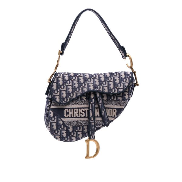 Pre-owned Dior Oblique Embroidered Canvas Saddle Bag Blue