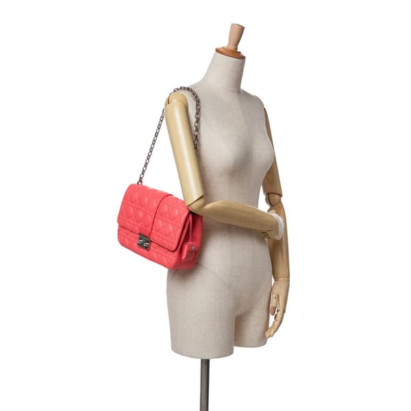 Pre-owned Dior Medium Lambskin Cannage Miss Dior Flap Pink