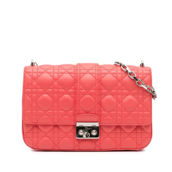 Pre-owned Dior Medium Lambskin Cannage Miss Dior Flap Pink