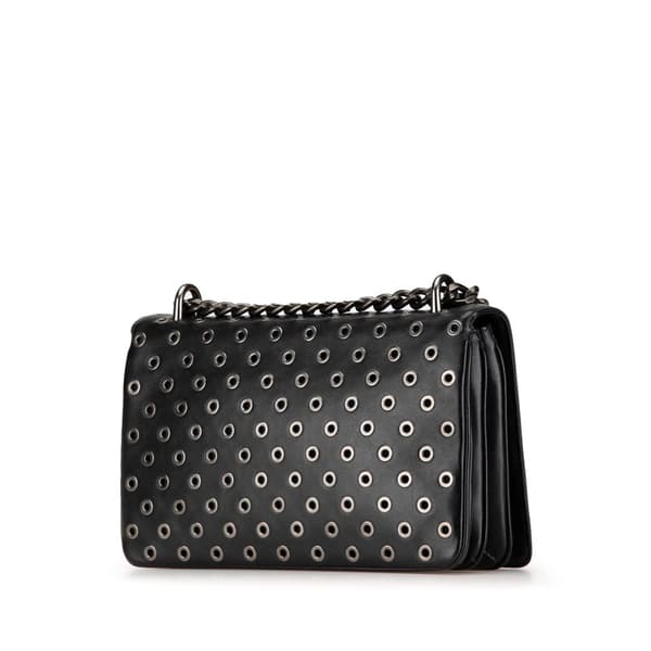Pre-owned Prada Soft Calf Grommet Lock Flap Chain Shoulder Bag Black