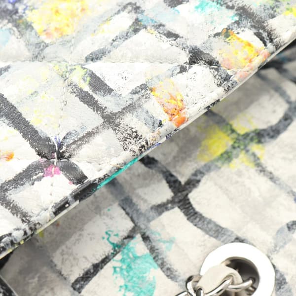 Pre-owned Chanel Medium Calfskin Hand Painted Graffiti Flap White
