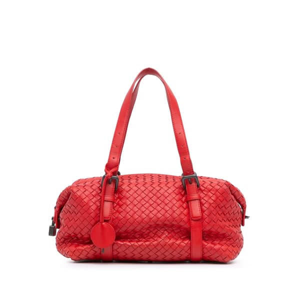 Pre-owned Bottega Veneta Intrecciato Montaigne Shoulder Bag Red