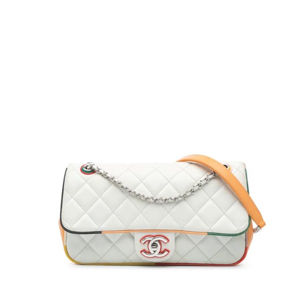 Pre-owned Chanel Medium Quilted Lambskin Acrylic Cuba Color Flap White