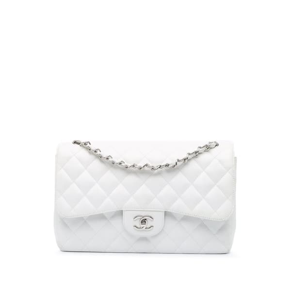 Pre-owned Chanel Jumbo Classic Caviar Double Flap White