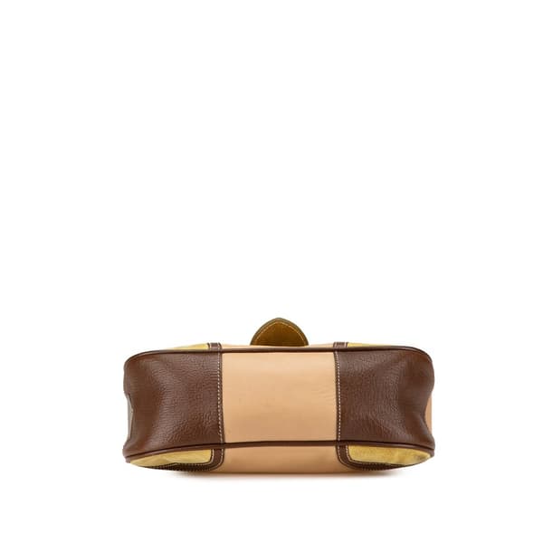 Pre-owned Prada Suede Trimmed Leather Color Block Moon Shoulder Bag Brown