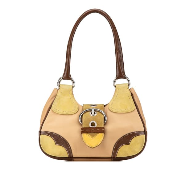 Pre-owned Prada Suede Trimmed Leather Color Block Moon Shoulder Bag Brown