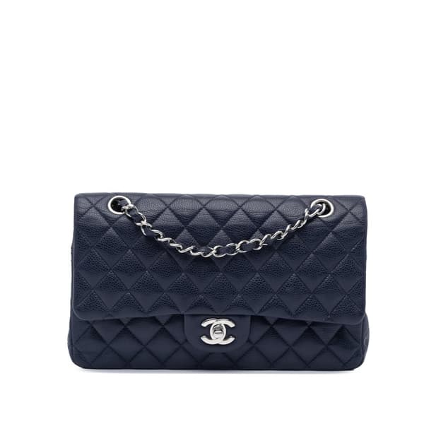 Pre-owned Chanel Medium Classic Caviar Double Flap Blue