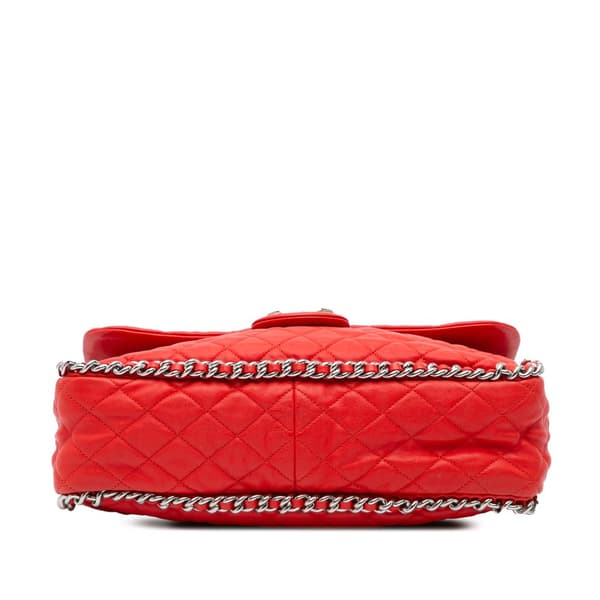 Pre-owned Chanel Maxi Washed Lambskin Chain Around Flap Red