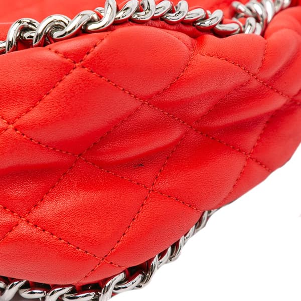 Pre-owned Chanel Maxi Washed Lambskin Chain Around Flap Red