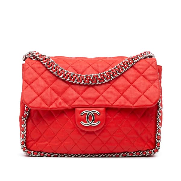 Pre-owned Chanel Maxi Washed Lambskin Chain Around Flap Red