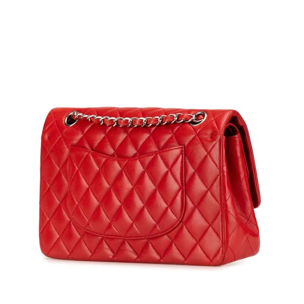 Pre-owned Chanel Medium Classic Lambskin Double Flap Red