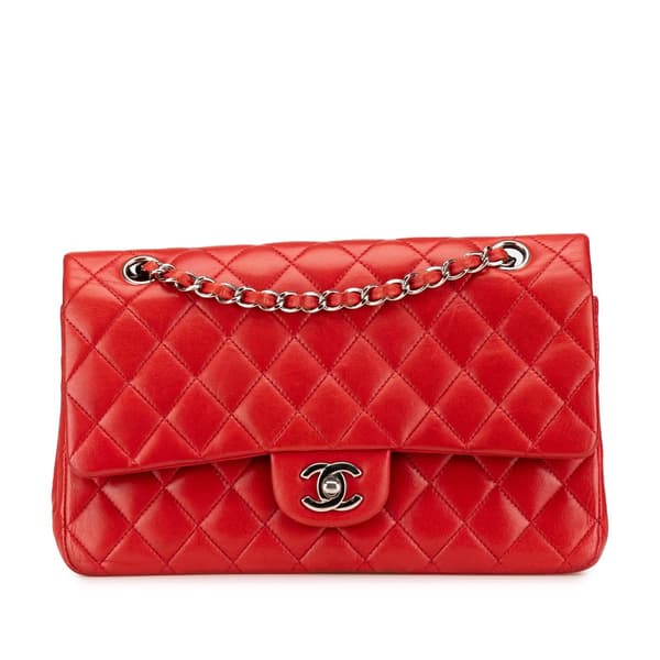 Pre-owned Chanel Medium Classic Lambskin Double Flap Red