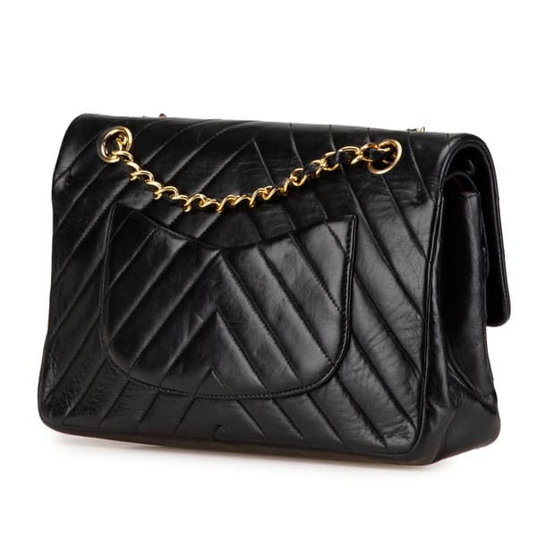 Pre-owned Chanel Medium Classic Chevron Lambskin Double Flap Black