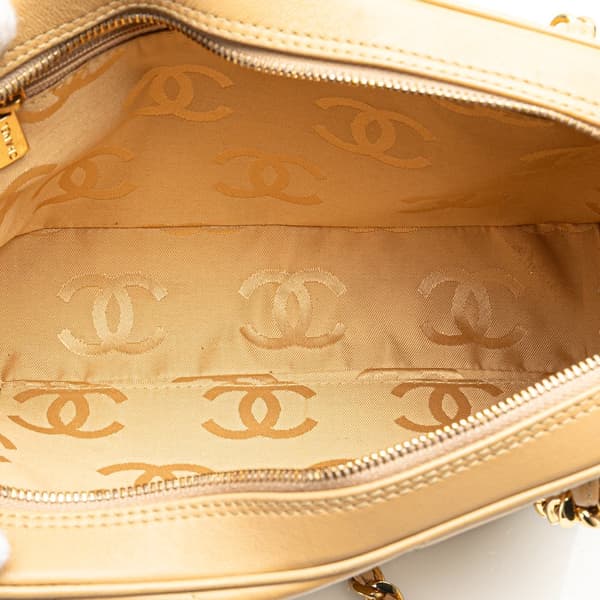 Pre-owned Chanel CC Chevron Quilted Lambskin Chain Shoulder Bag Brown
