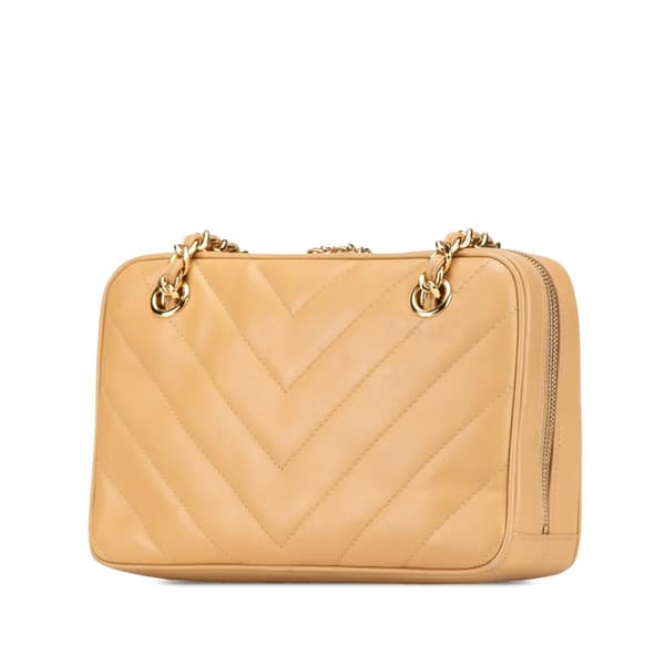 Pre-owned Chanel CC Chevron Quilted Lambskin Chain Shoulder Bag Brown