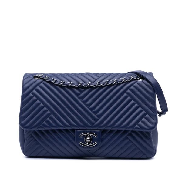 Pre-owned Chanel Large Lambskin CC Crossing Flap Blue