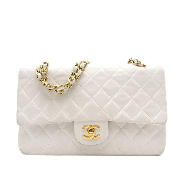 Pre-owned Chanel Medium Classic Lambskin Double Flap White