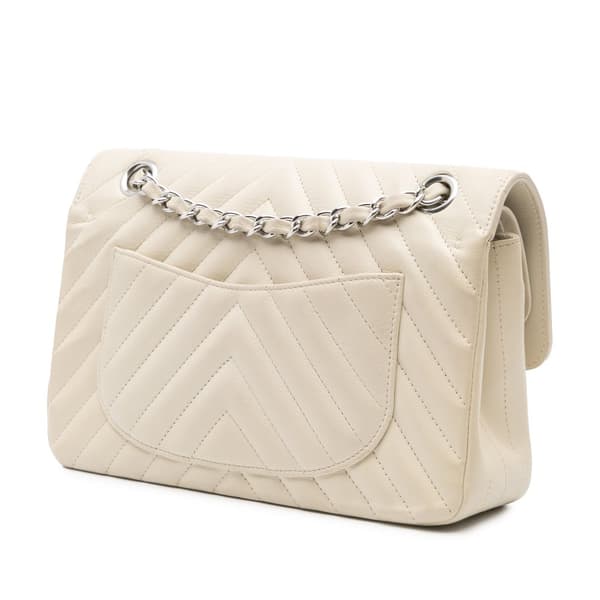 Pre-owned Chanel Small Classic Chevron Lambskin Double Flap White