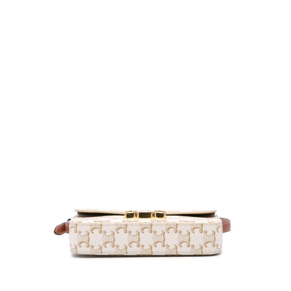Pre-owned Celine Triomphe Coated Canvas Claude Shoulder Bag White