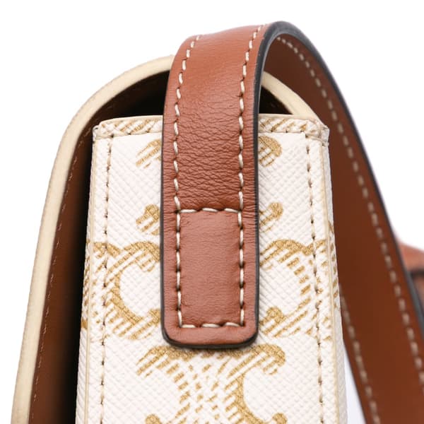 Pre-owned Celine Triomphe Coated Canvas Claude Shoulder Bag White