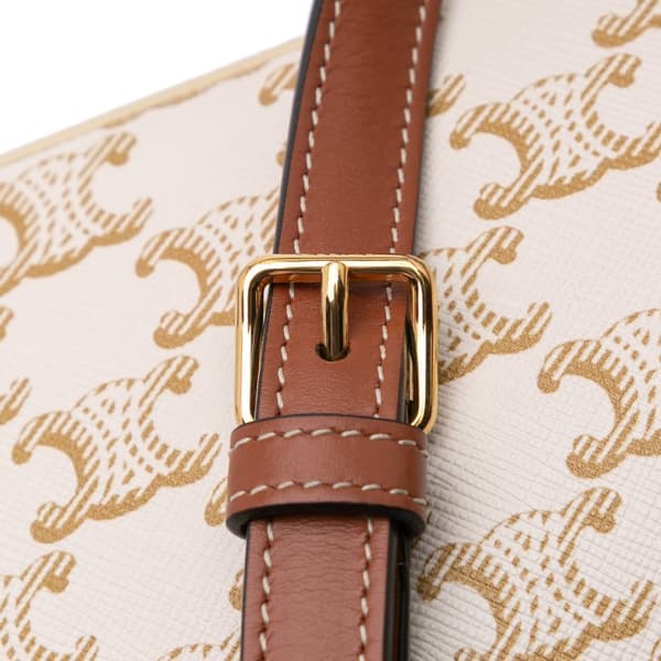Pre-owned Celine Triomphe Coated Canvas Claude Shoulder Bag White