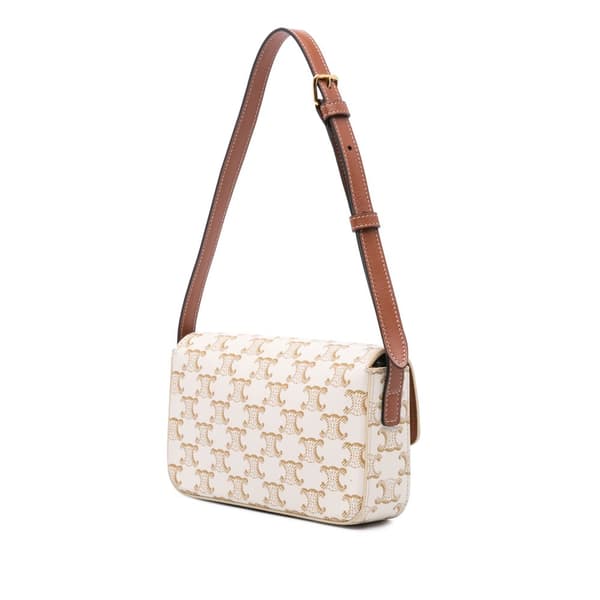 Pre-owned Celine Triomphe Coated Canvas Claude Shoulder Bag White