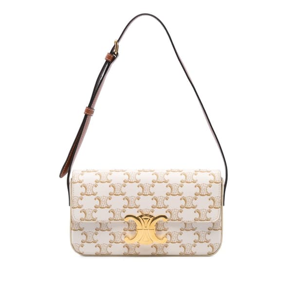 Pre-owned Celine Triomphe Coated Canvas Claude Shoulder Bag White