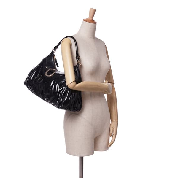 Pre-owned Gucci Patent Abbey D Ring Shoulder Bag Black