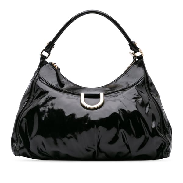 Pre-owned Gucci Patent Abbey D Ring Shoulder Bag Black