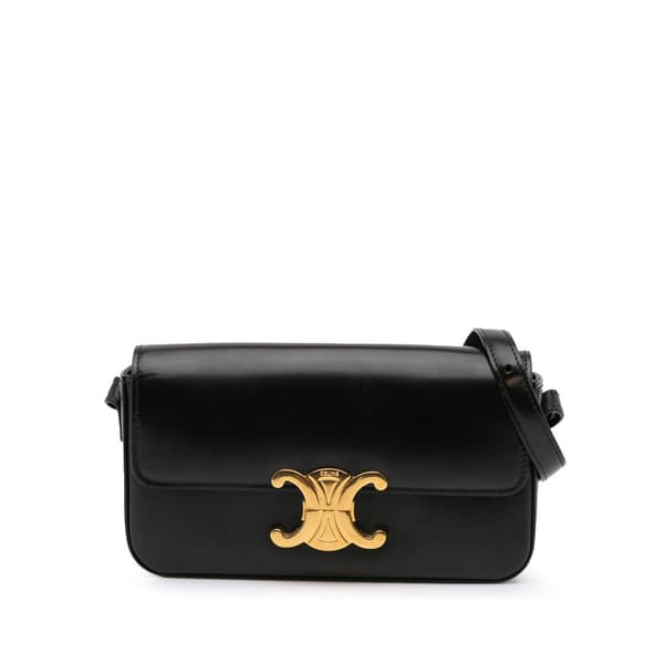Pre-owned Celine Shiny Calfskin Triomphe Claude Shoulder Bag Black