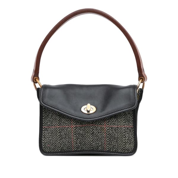 Pre-owned Miu Miu Tweed Flap Shoulder Bag Black