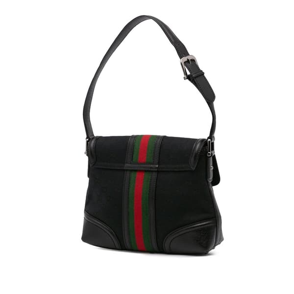 Pre-owned Gucci Small GG Canvas Web Treasure Shoulder Bag Black