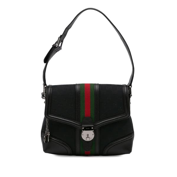 Pre-owned Gucci Small GG Canvas Web Treasure Shoulder Bag Black
