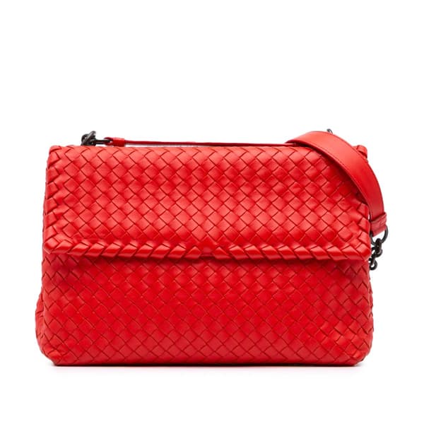 Pre-owned Bottega Veneta Large Nappa Intrecciato Olimpia Shoulder Bag Red