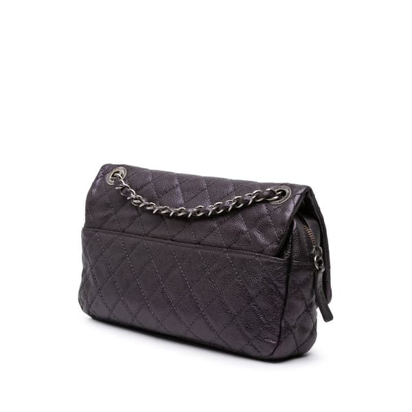 Pre-owned Chanel Jumbo Quilted Caviar Easy Flap Purple
