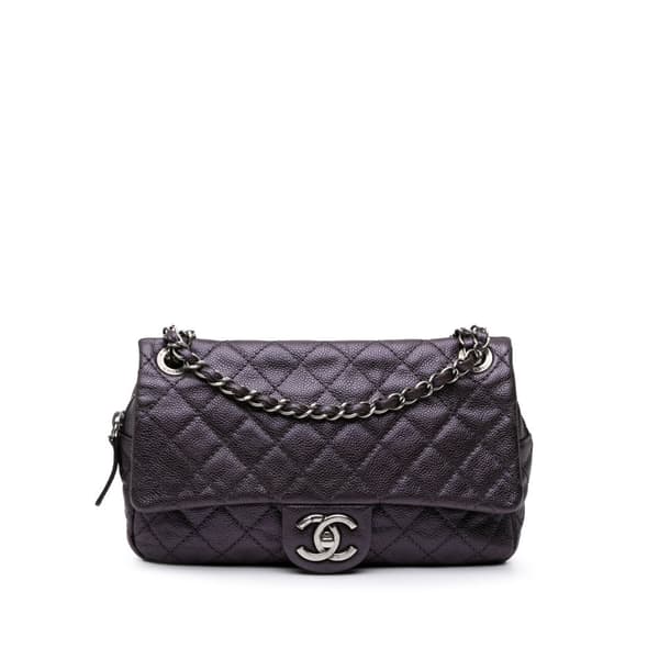 Pre-owned Chanel Jumbo Quilted Caviar Easy Flap Purple
