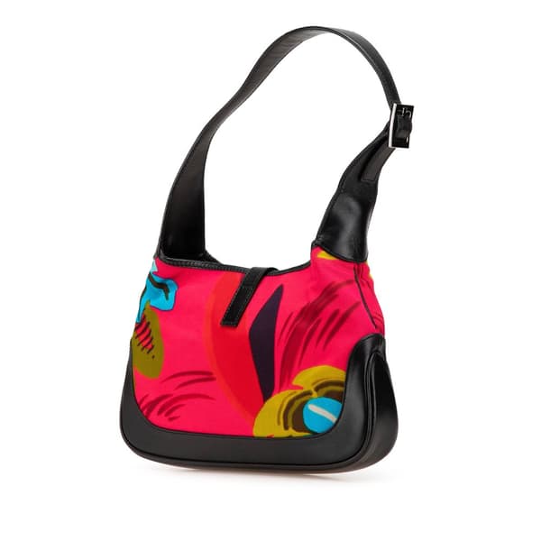 Pre-owned Gucci Printed Canvas Jackie Shoulder Bag Red
