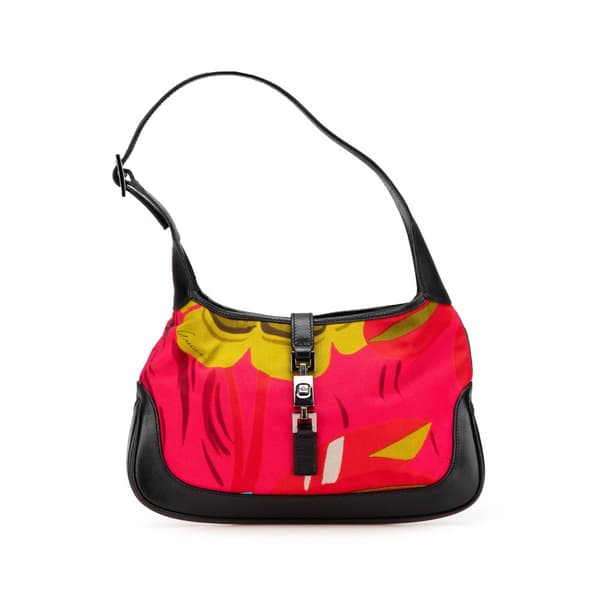 Pre-owned Gucci Printed Canvas Jackie Shoulder Bag Red