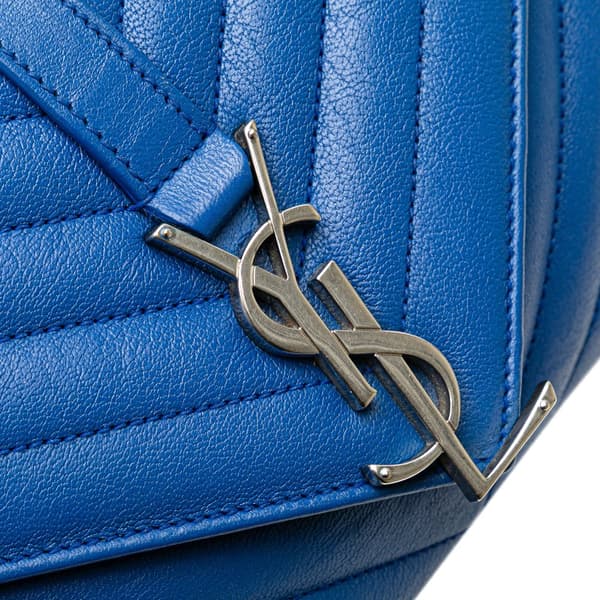 Pre-owned Saint Laurent Medium Matelasse Sheepskin Monogram Envelope Shoulder Bag Blue