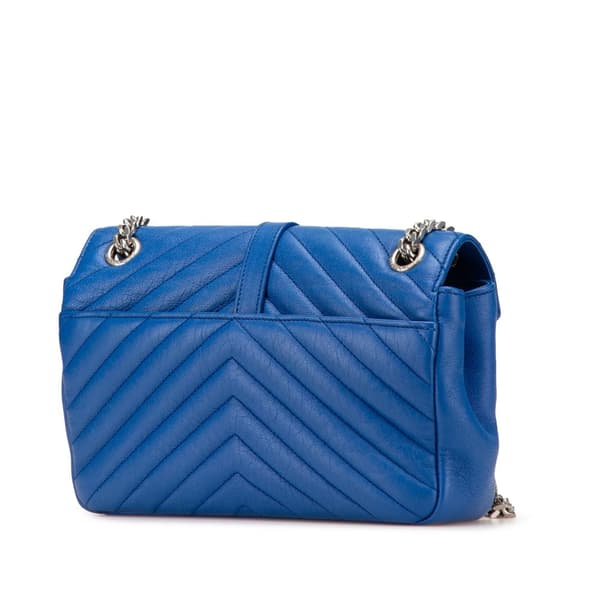 Pre-owned Saint Laurent Medium Matelasse Sheepskin Monogram Envelope Shoulder Bag Blue