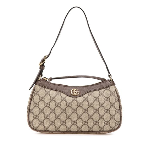 Pre-owned Gucci Small GG Supreme Ophidia Shoulder Bag Brown