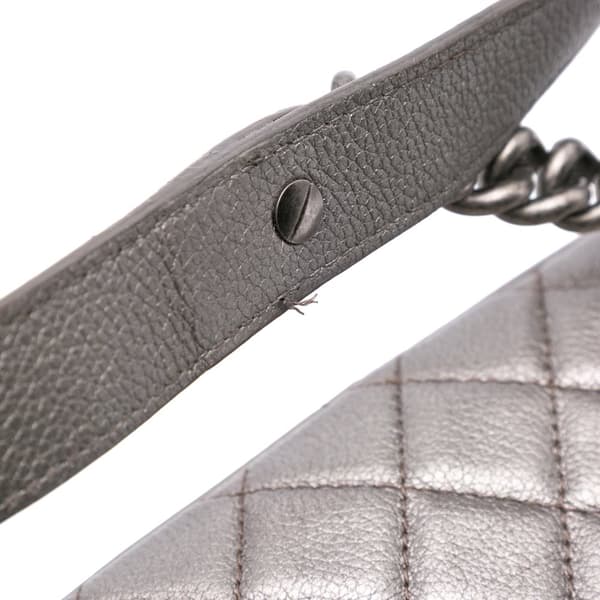 Pre-owned Chanel Medium Metallic Quilted Caviar Casual Rock Flap Gray