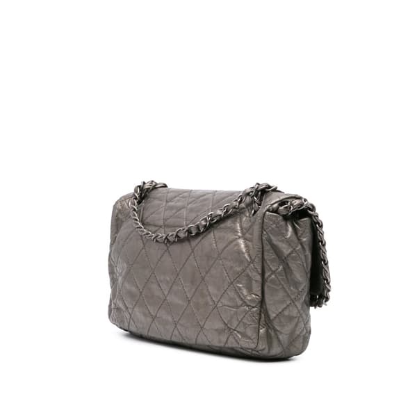 Pre-owned Chanel Medium Aged Calfskin Chain Me Flap Silver
